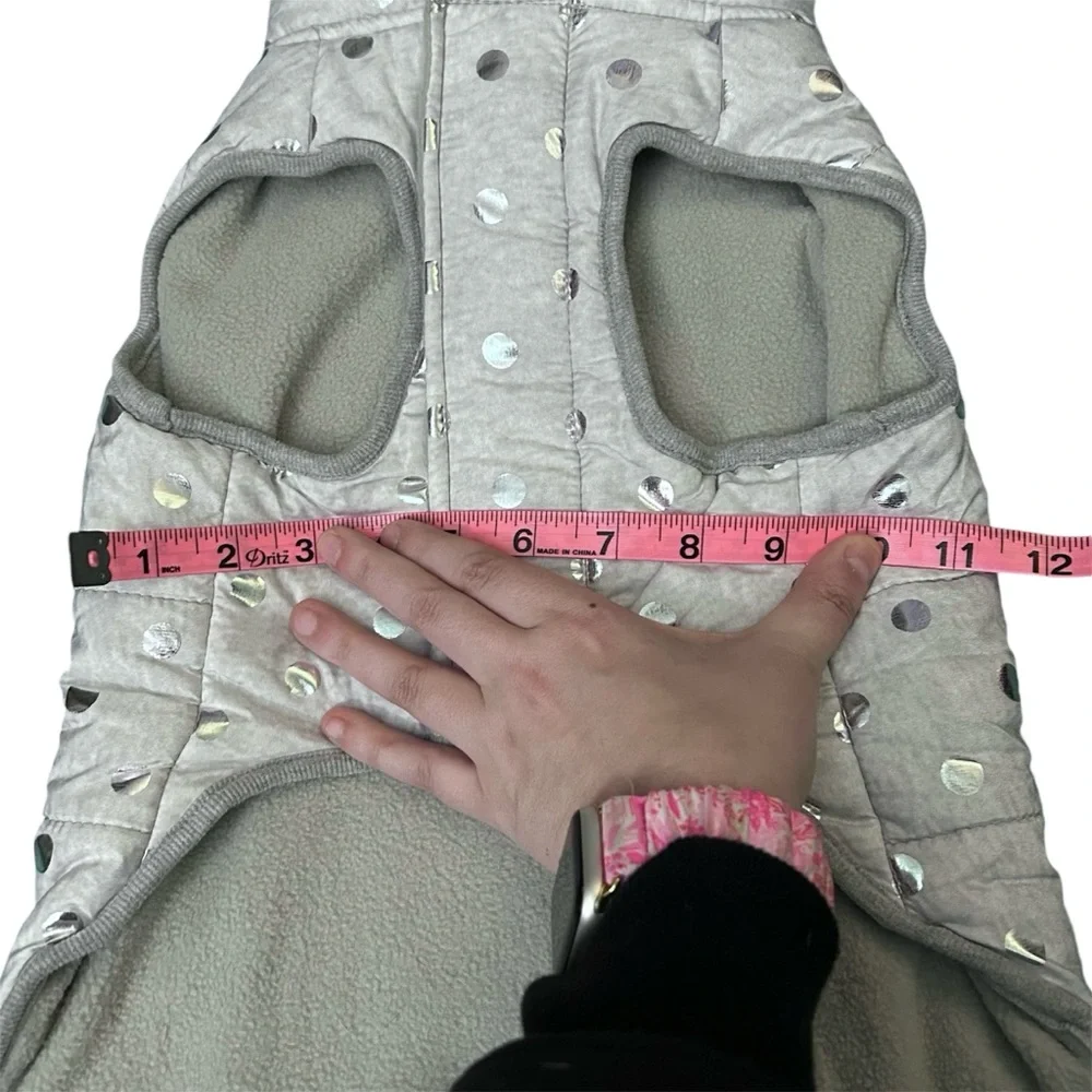 Frisco Gray Polka Dotted Fleece Lined Dog Puppy Coat Jacket - Size Large